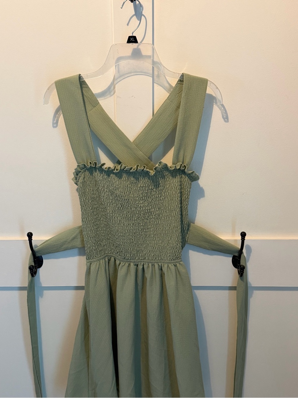 SHEIN Sage Green Smocked Dress with Crossback Ties